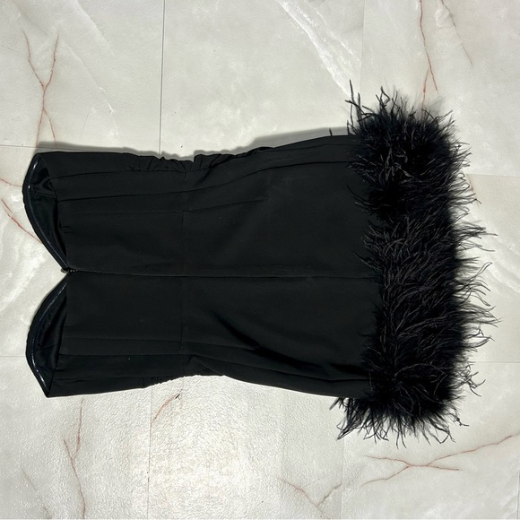 NBD Leena Black Mini Dress With Feather Trim Size Medium - Picture 3 of 4